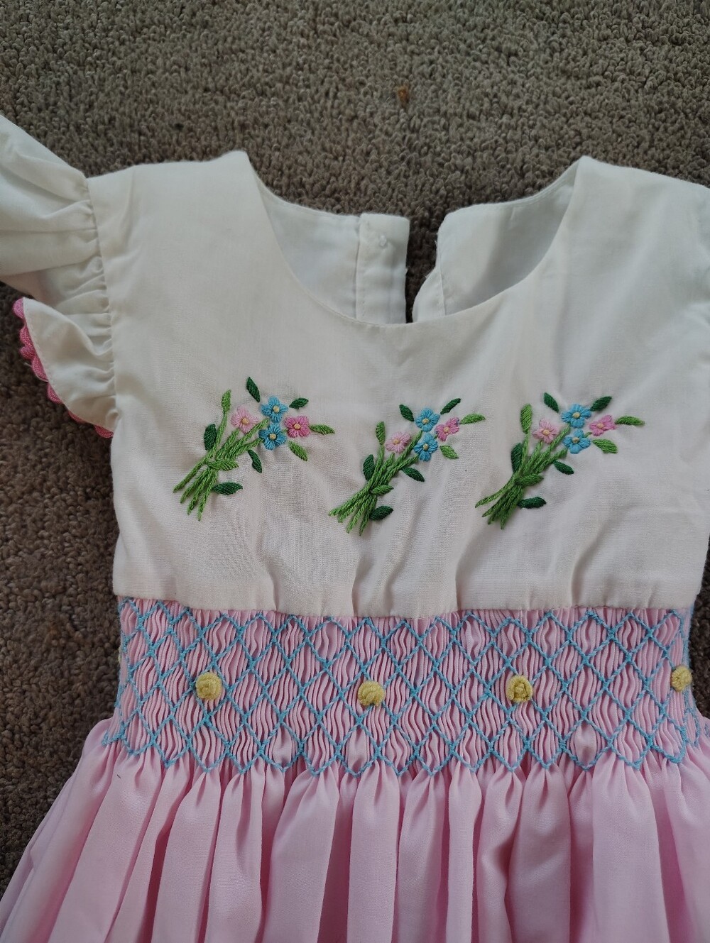 Baby Girls Smocked Sundress With Ric Rac Sleeves - Picture 3 of 6